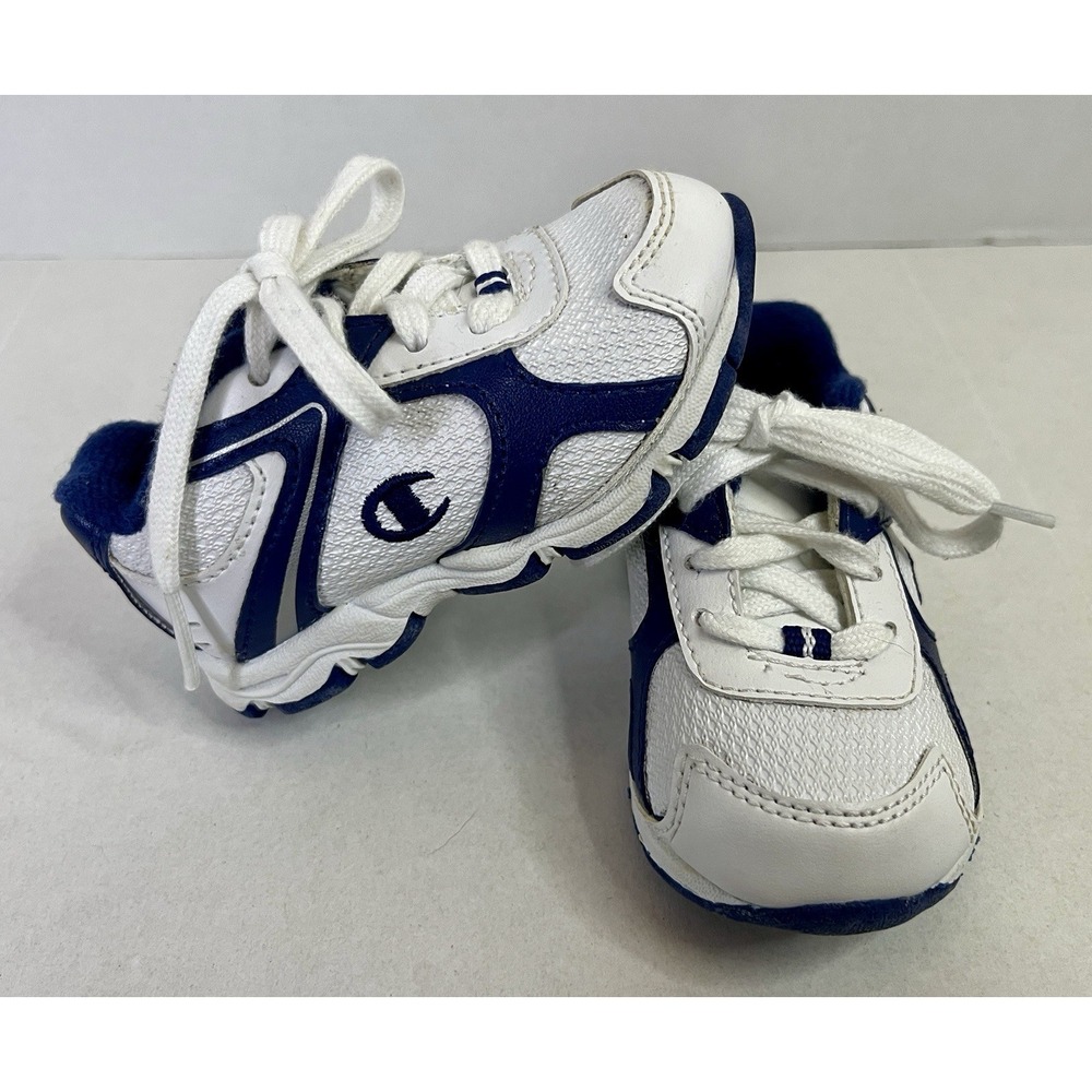 Champion Sneakers Baby Toddler Size 4 Tennis Shoes Lace Up White Blue VGUC